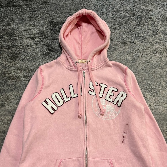 NWT Hollister Zip Up Hoodie Womens Large Pink Search And Rescue Spell Out Y2K - Picture 3 of 12